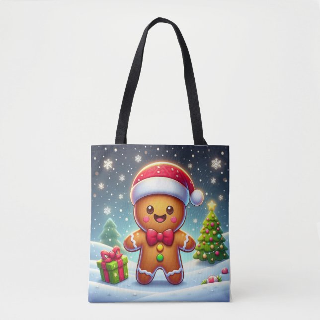 Cute Whimsical Christmas/winter gingerbread man Tote Bag (Front)