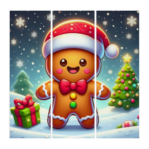 Cute Whimsical Christmas/winter gingerbread man Triptych