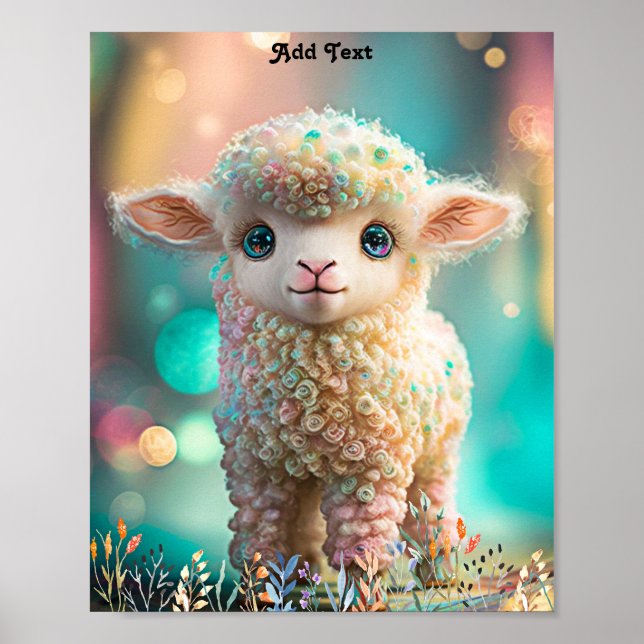 Cute Whimsical Colorful Baby Lamb Animal Wall Art (Front)