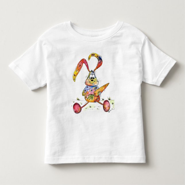 Cute Whimsical Colorful Bunny with Carrot T-Shirt (Front)