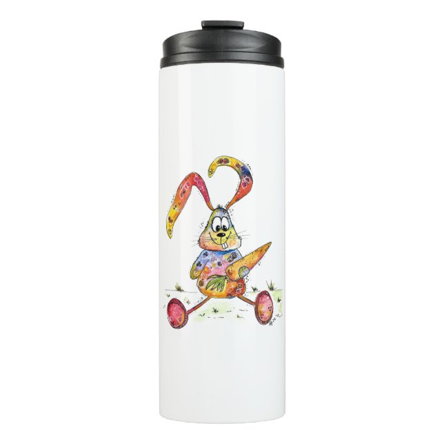Cute Whimsical Colorful Bunny with Carrot Thermal Tumbler (Front)