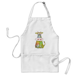 Cute Whimsical Colorful Cow Adult Apron
