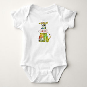 Cute Whimsical Colorful Cow Baby Bodysuit