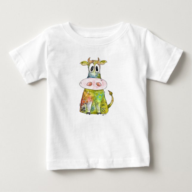 Cute Whimsical Colorful Cow Baby T-Shirt (Front)