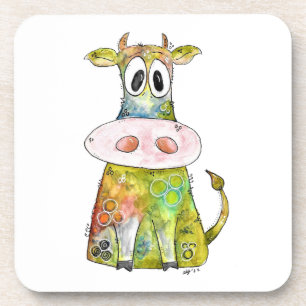 Cute Whimsical Colorful Cow Beverage Coaster