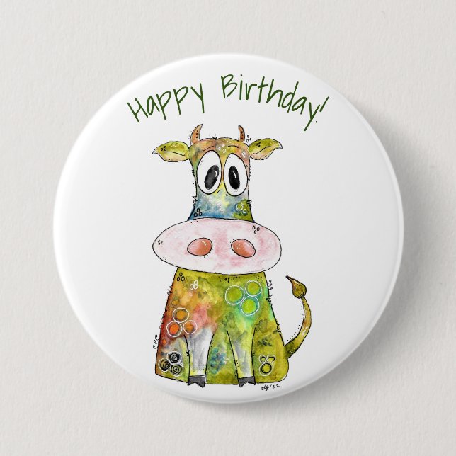 Cute Whimsical Colorful Cow Button (Front)