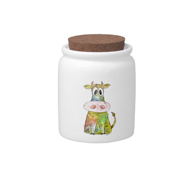 Cute Whimsical Colorful Cow Candy Jar (Front)