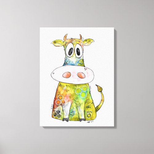 Cute Whimsical Colorful Cow Canvas Print