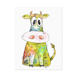Cute Whimsical Colorful Cow Canvas Print