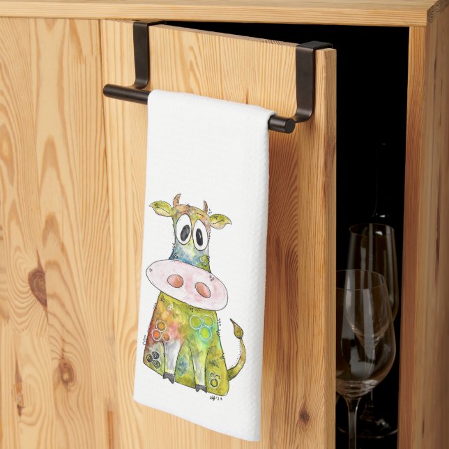 Cute Whimsical Colorful Cow Kitchen Towel (Thirds Fold)