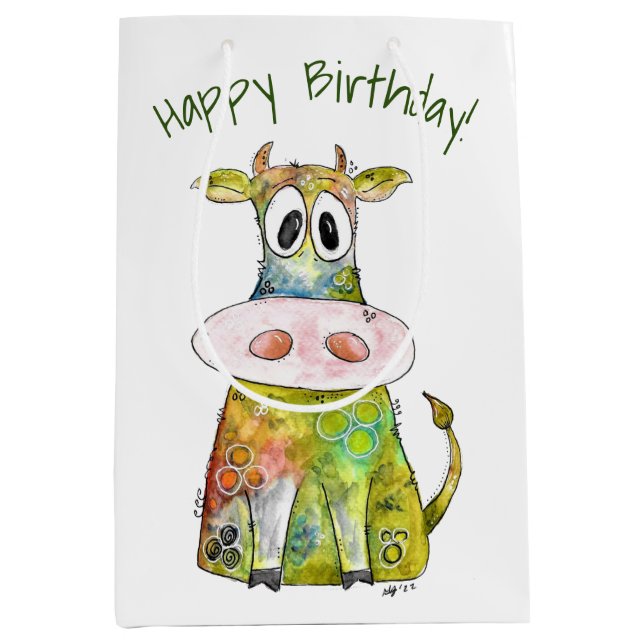 Cute Whimsical Colorful Cow Medium Gift Bag (Front)
