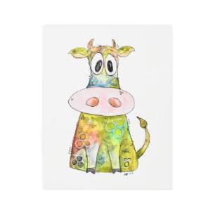Cute Whimsical Colorful Cow Metal Print
