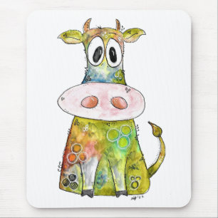 Cute Whimsical Colorful Cow Mouse Pad