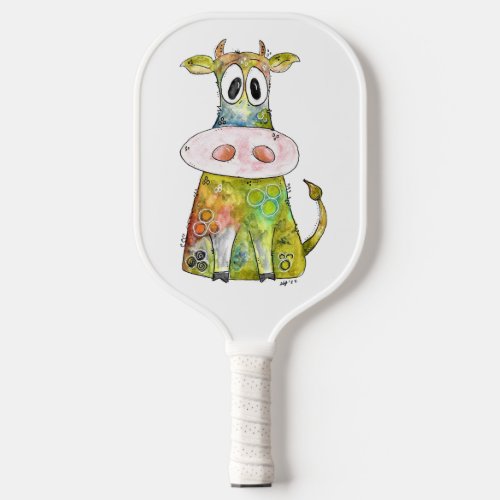 Cute Whimsical Colorful Cow Pickleball Paddle