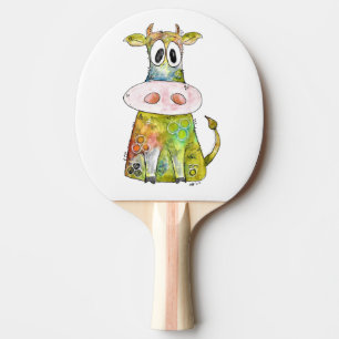 Cute Whimsical Colorful Cow Ping Pong Paddle