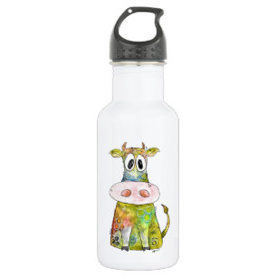 Cute Whimsical Colorful Cow Stainless Steel Water Bottle