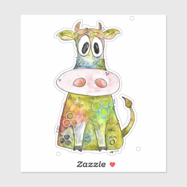 Cute Whimsical Colorful Cow Sticker (Sheet)