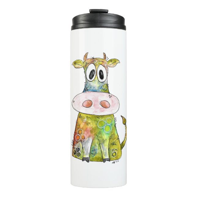 Cute Whimsical Colorful Cow Thermal Tumbler (Front)
