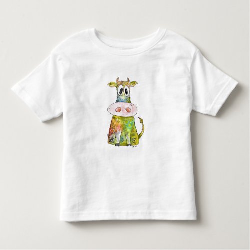 Cute Whimsical Colorful Cow Toddler T_shirt