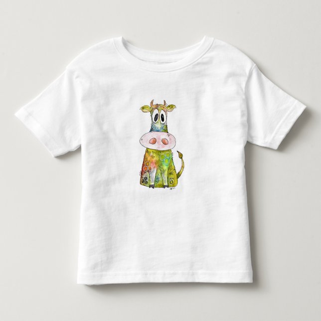 Cute Whimsical Colorful Cow Toddler T-shirt (Front)