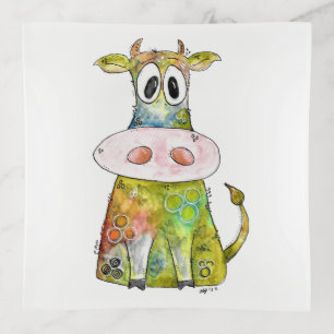 Cute Whimsical Colorful Cow Trinket Tray