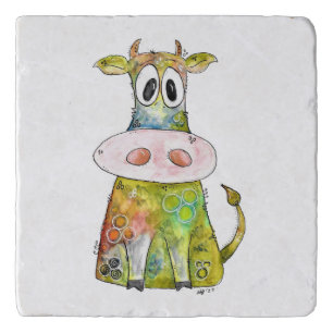 Cute Whimsical Colorful Cow Trivet