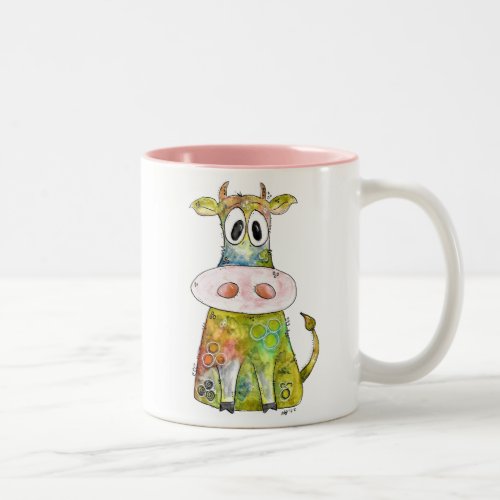 Cute Whimsical Colorful Cow Two_Tone Coffee Mug