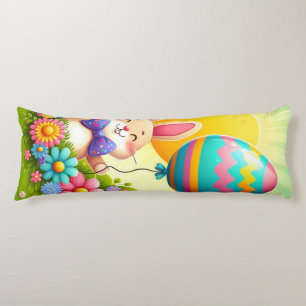 Cute, whimsical & colorful Easter bunny Body Pillow