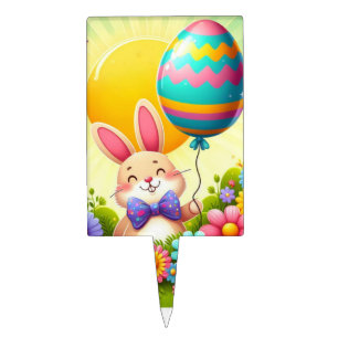 Cute, whimsical & colorful Easter bunny Cake Topper
