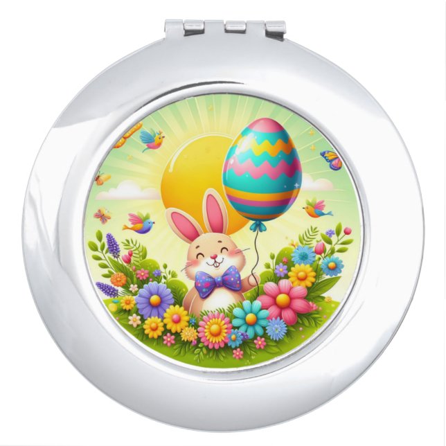 Cute, whimsical & colorful Easter bunny Compact Mirror (Front)