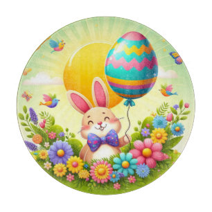 Cute, whimsical & colorful Easter bunny Cutting Board