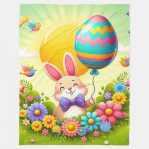 Cute, whimsical & colorful Easter bunny Fleece Blanket
