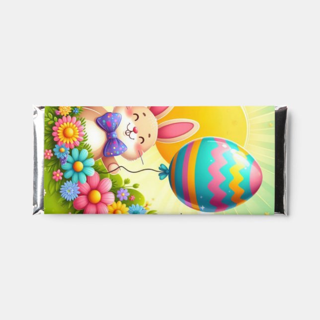 Cute, whimsical & colorful Easter bunny Hershey Bar Favors (Front)