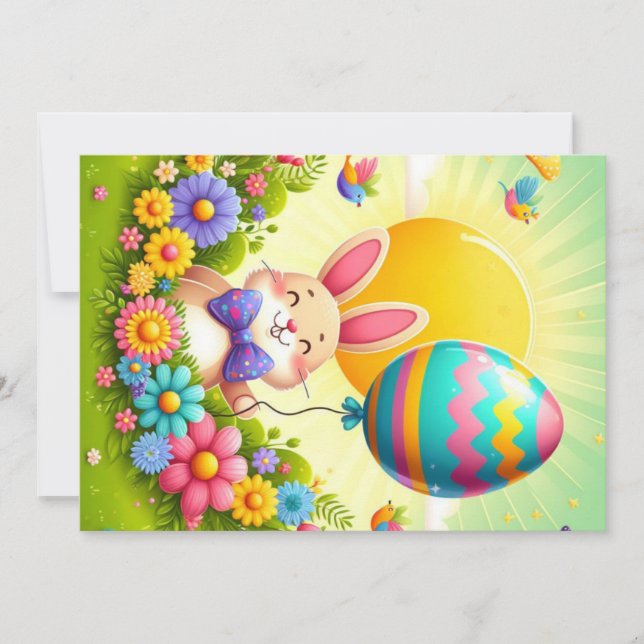 Cute, whimsical & colorful Easter bunny Holiday Card (Front)