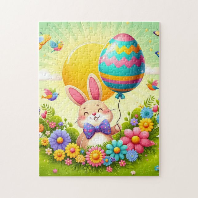 Cute, whimsical & colorful Easter bunny Jigsaw Puzzle (Vertical)