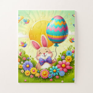 Cute, whimsical & colorful Easter bunny Jigsaw Puzzle