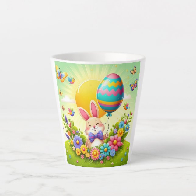 Cute, whimsical & colorful Easter bunny Latte Mug (Front)