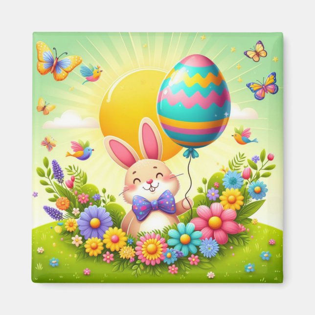 Cute, whimsical & colorful Easter bunny Magnet (Front)