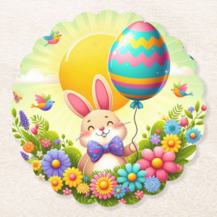 Cute, whimsical & colorful Easter bunny Paper Coaster