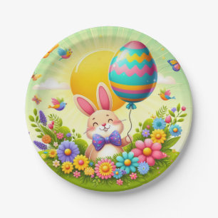Cute, whimsical & colorful Easter bunny Paper Plates