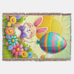 Cute, whimsical & colorful Easter bunny Throw Blanket