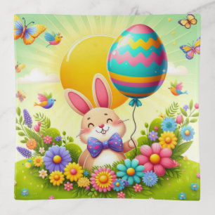Cute, whimsical & colorful Easter bunny Trinket Tray