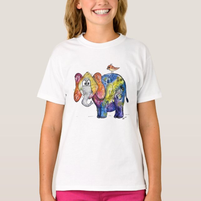 Cute Whimsical Colorful Elephant T-Shirt (Front)