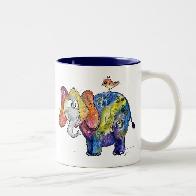 Cute Whimsical Colorful Elephant Two-Tone Coffee Mug (Right)