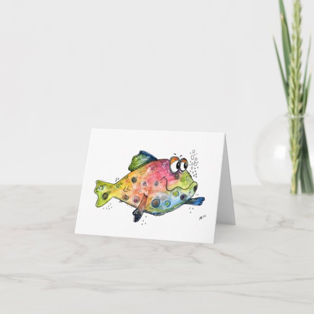 Cute Whimsical Colorful Fish Card (Front)