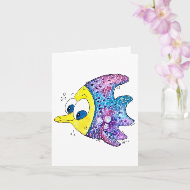 Cute Whimsical Colorful Fish Card (Orchid)