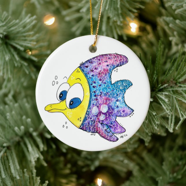 Cute Whimsical Colorful Fish Ceramic Ornament (Tree)