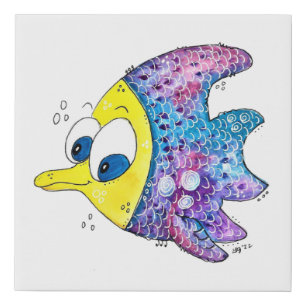 Cute Whimsical Colorful Fish Faux Canvas Print