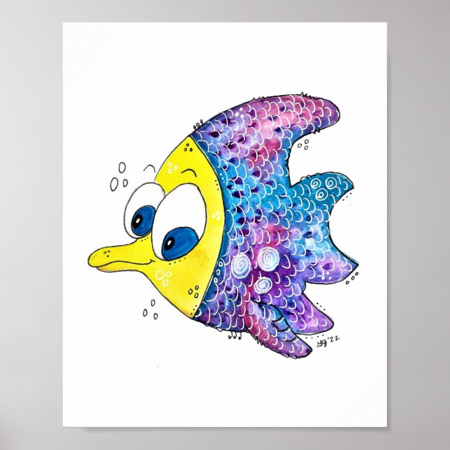 Cute Whimsical Colorful Fish Poster (Front)