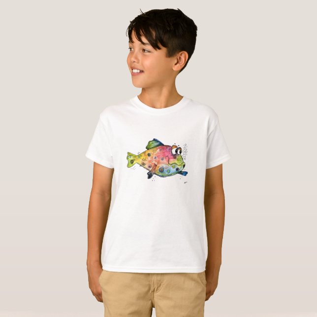 Cute Whimsical Colorful Fish T-Shirt (Front Full)